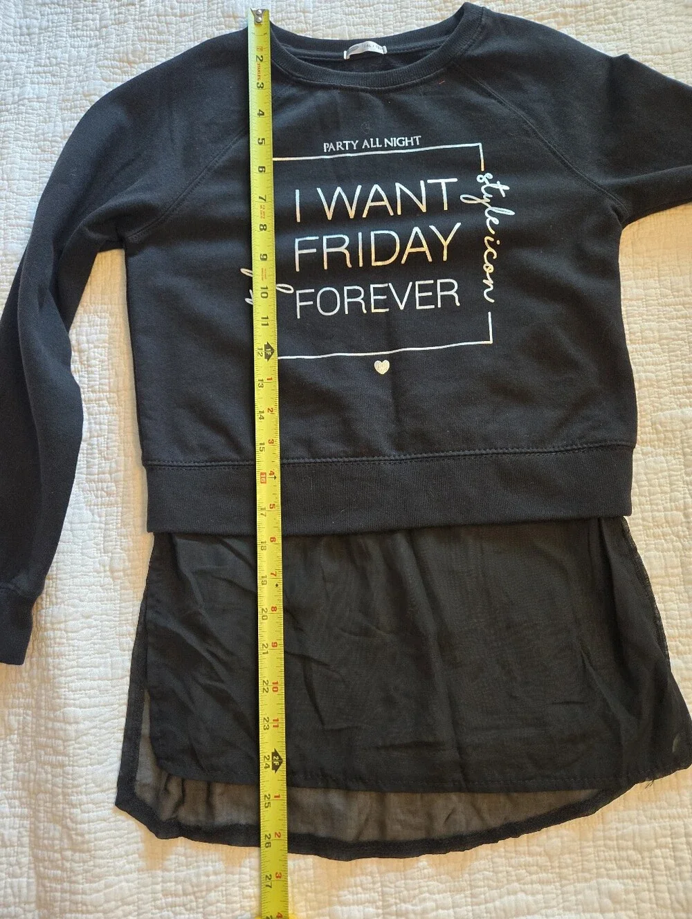 Pepco EU Brand, Girls' Black 'I Want Friday Forever Long Sleeve Top Size 146/152 - Picture 9 of 10